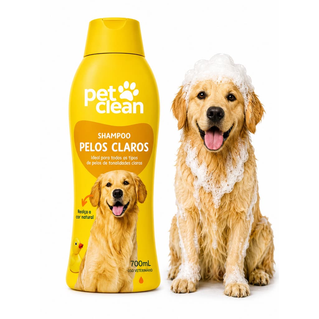 Shampoo Pelos Claros Pet Clean 700ml Cães Realça Cor Natural