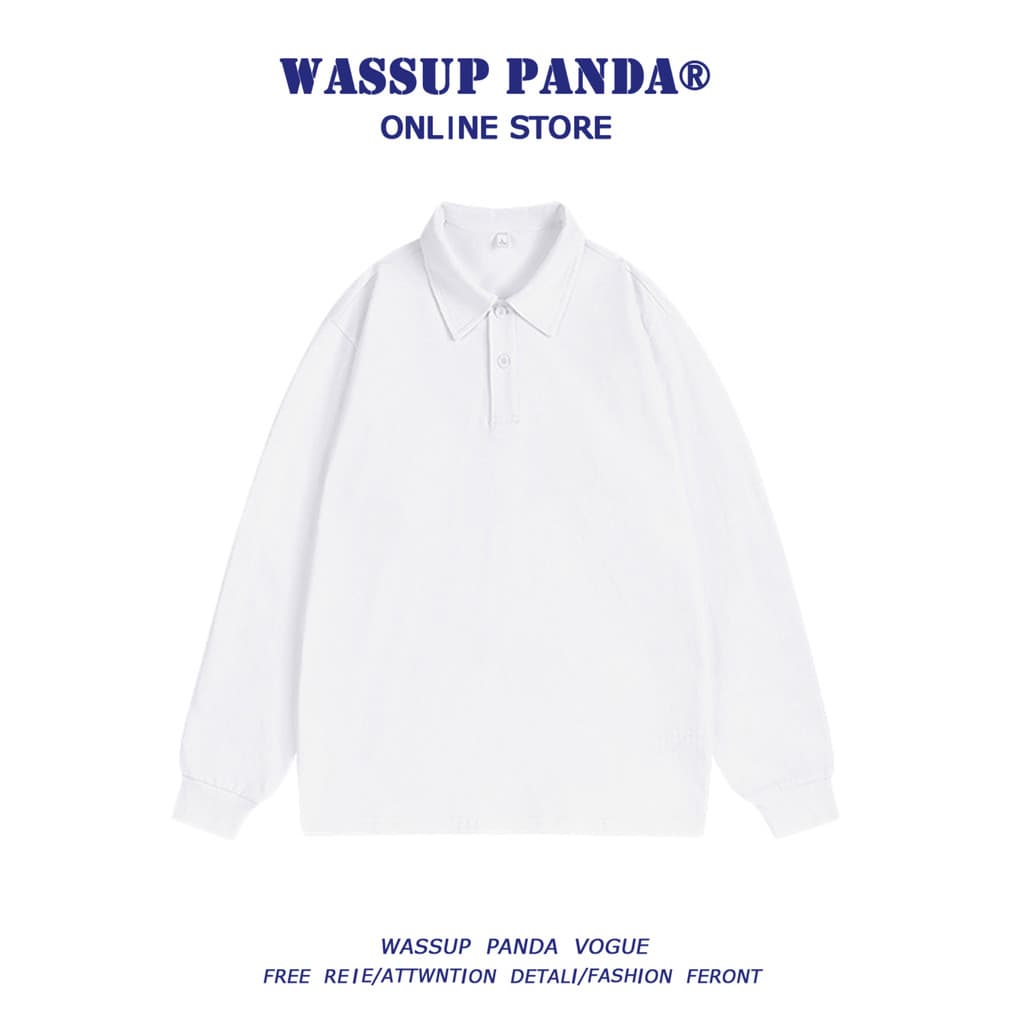 WASSUP PANDA Cor Sólida Manga Comprida Gola POLO Moletom Masculino Primavera Outono Street Wear Solto Camiseta Casual To