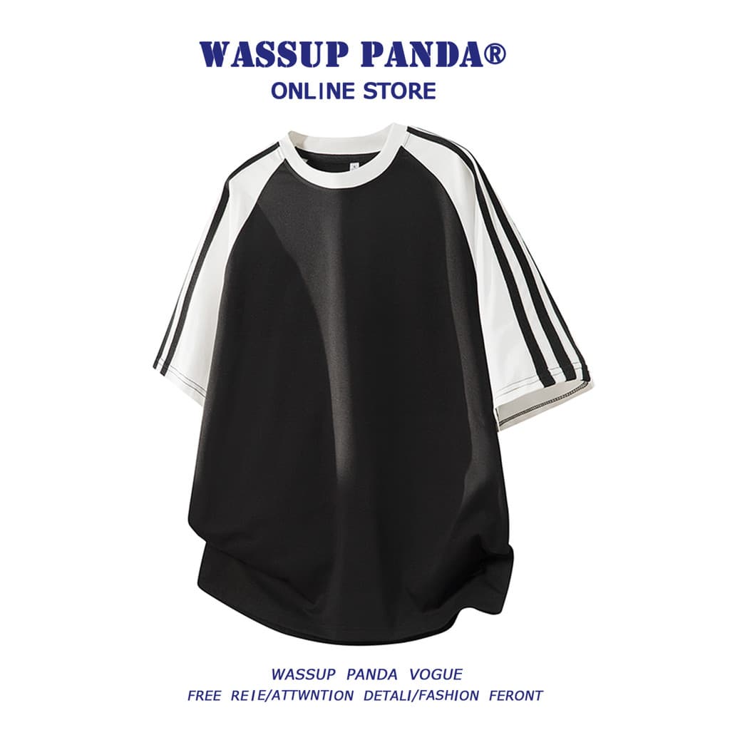WASSUP PANDA American Raglan Sleeve Camiseta de manga curta masculina verão Ice Sense estilo fino All-Match Casual pulôv