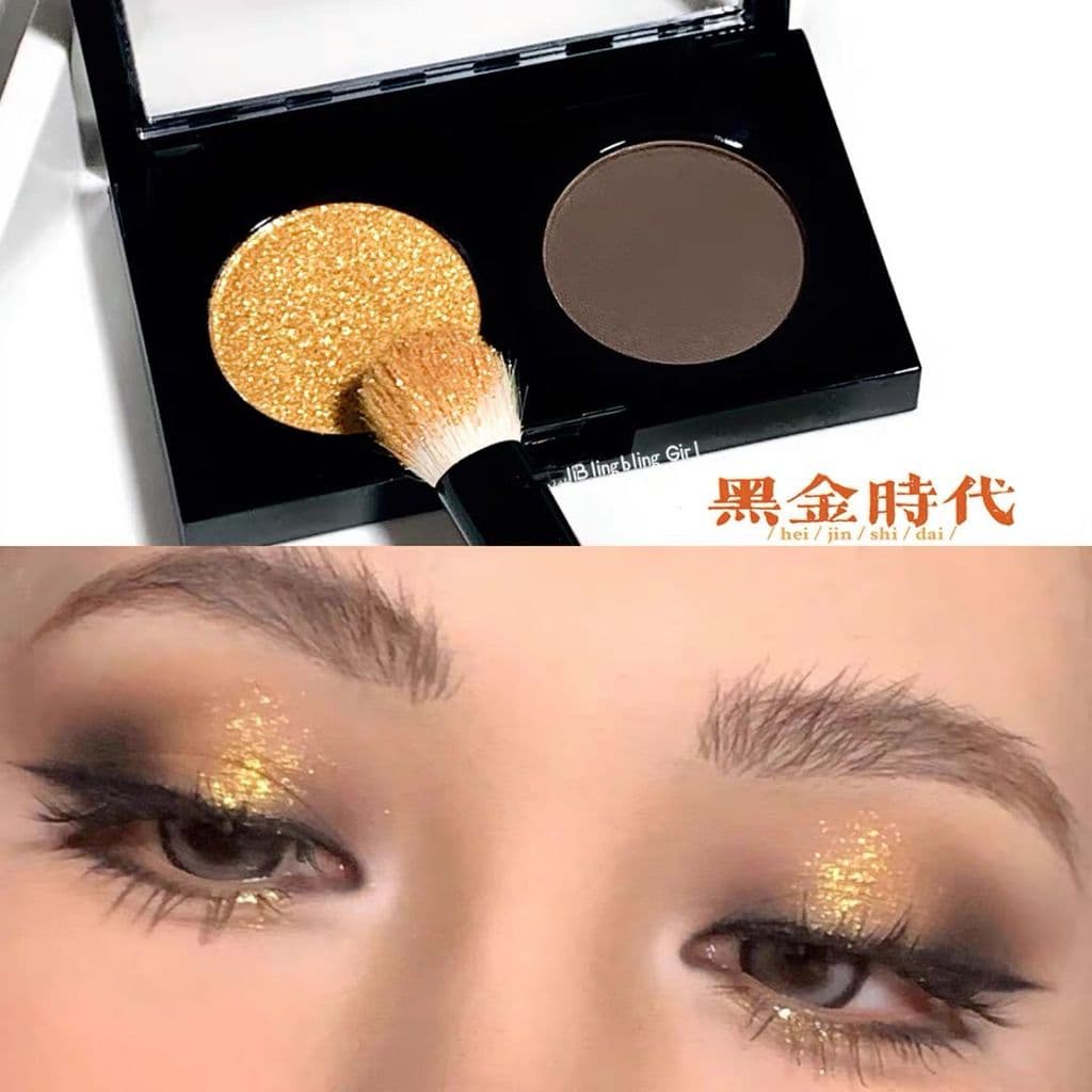 Paleta de sombras de duas cores preta e dourada, verde fresco, fosco, Glitter fino, pó de pérola, fino, dourado, dourado