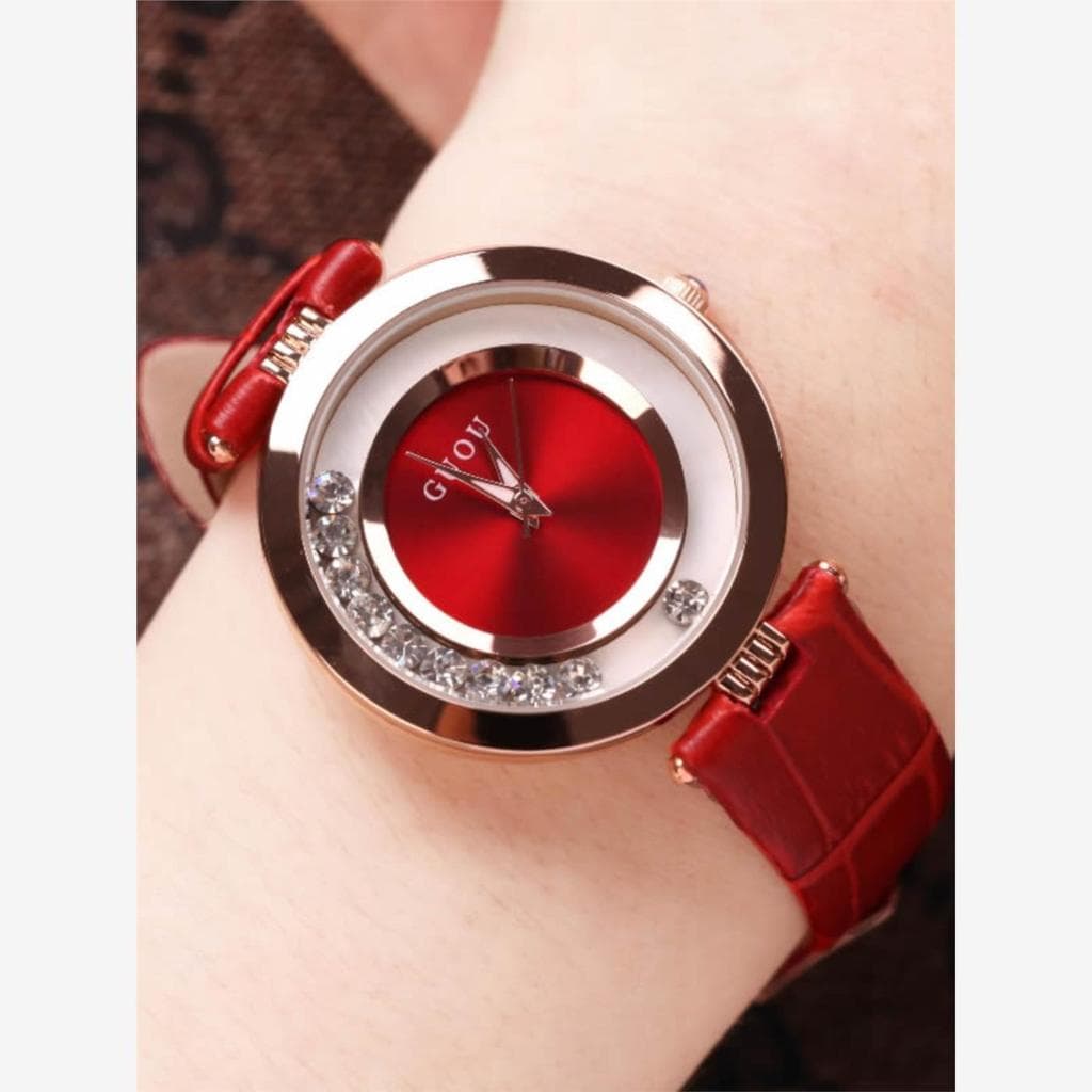 [Novo estilo] Relógio feminino totalmente automático da moda europeia antiga de Hong Kong com cinto verde vermelho crave