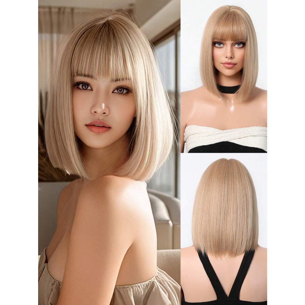 Peruca Bob Loira Curta Com Franja Natural Fibra Bio Organica TOP HAIR MAYA-25D