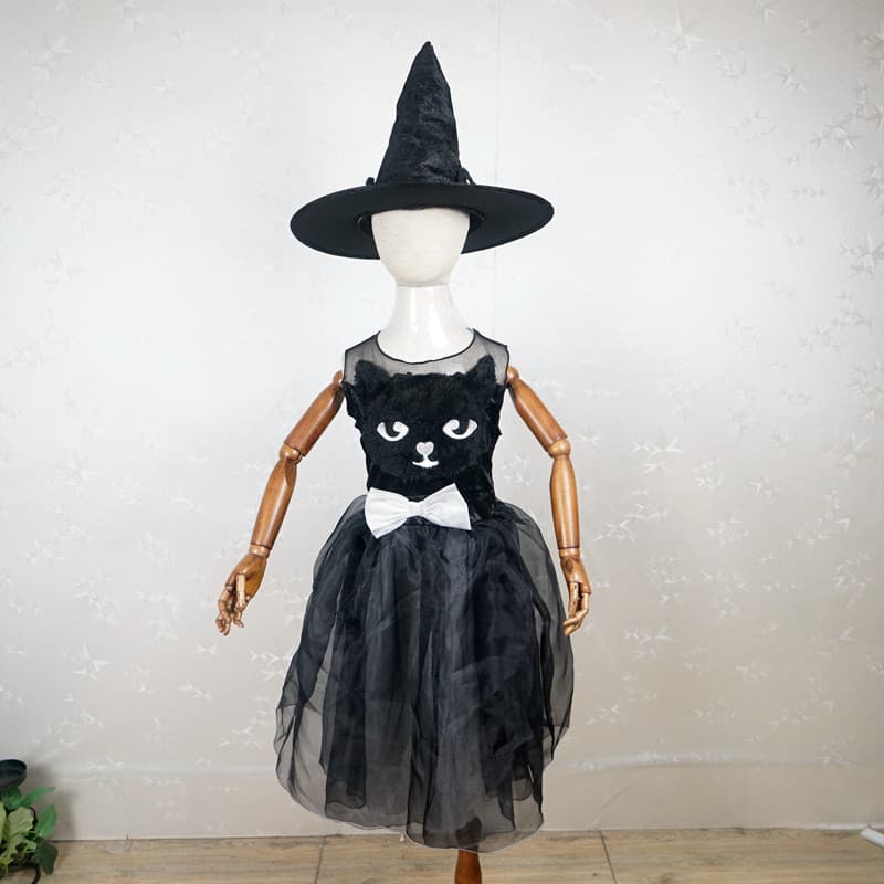 Meninas trajes gato preto elfo gato fada princesa vestido trajes de palco trajes de Halloween