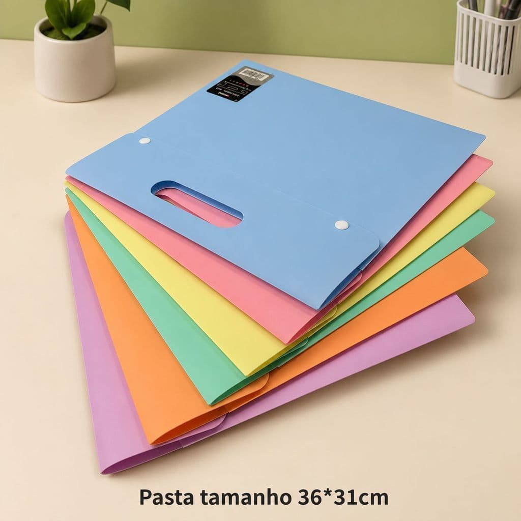 Pasta Envelope A4 Grande 36x31cm com Botão e Alça Porta Documentos Colorida
