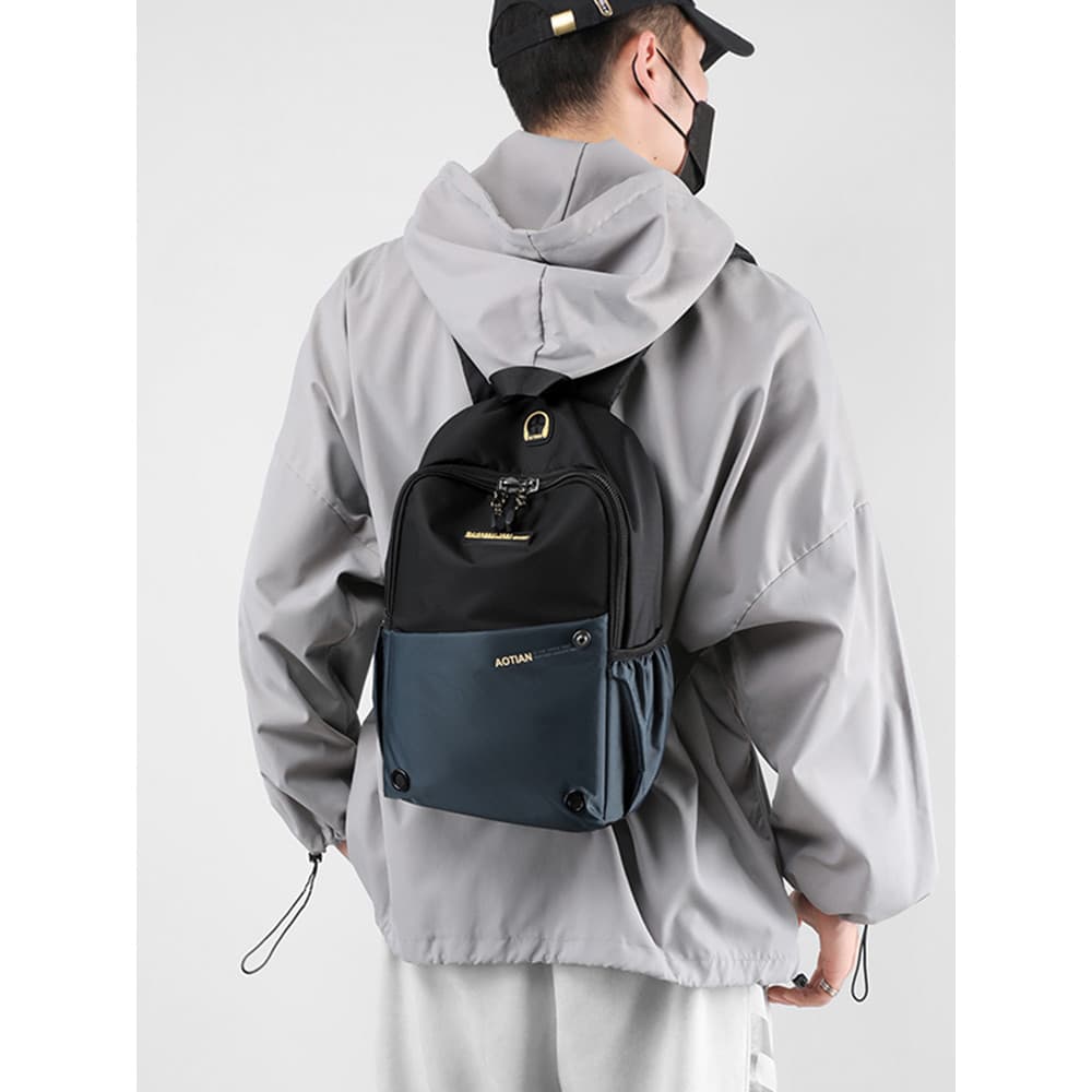 Mochila pequena masculina pequena capacidade mochila plana de lona preta bolsa masculina de viagem esportes Oxford pano