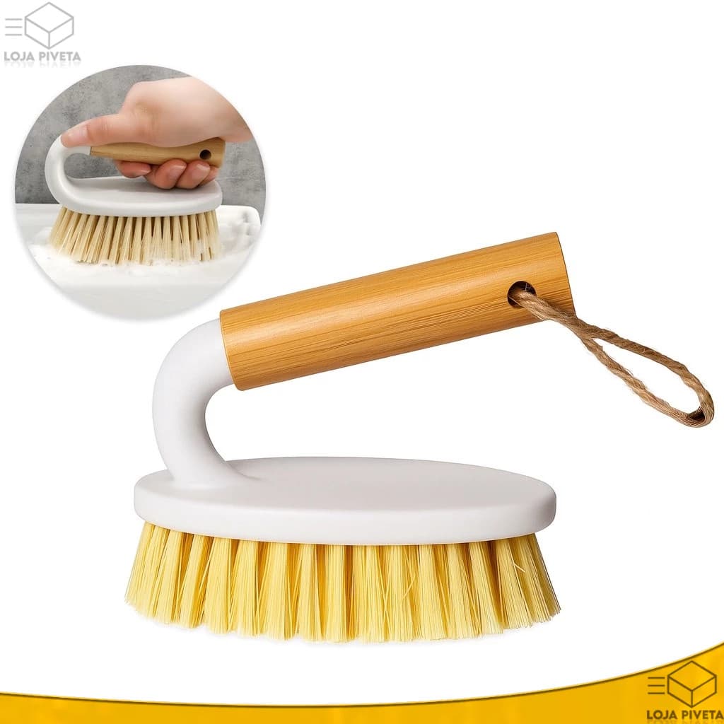Escova De Limpeza Oval Multiuso Com Cabo De Bambu Ecológico Ergonômico Cerdas Macias e Resistentes