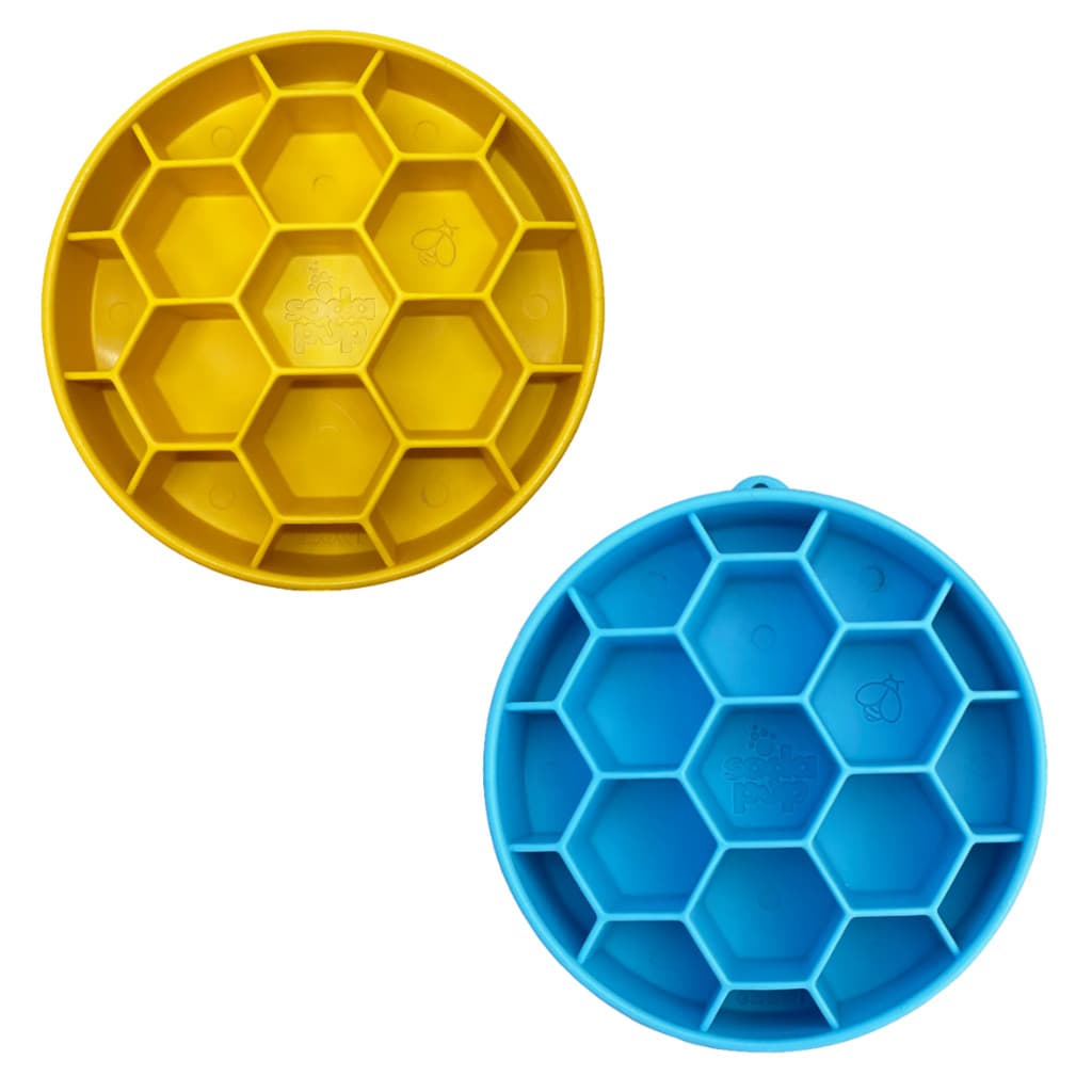 Comedouro Lento Para Cães Honeycomb Ebowl - Sodapup - Amarelo e Azul Original