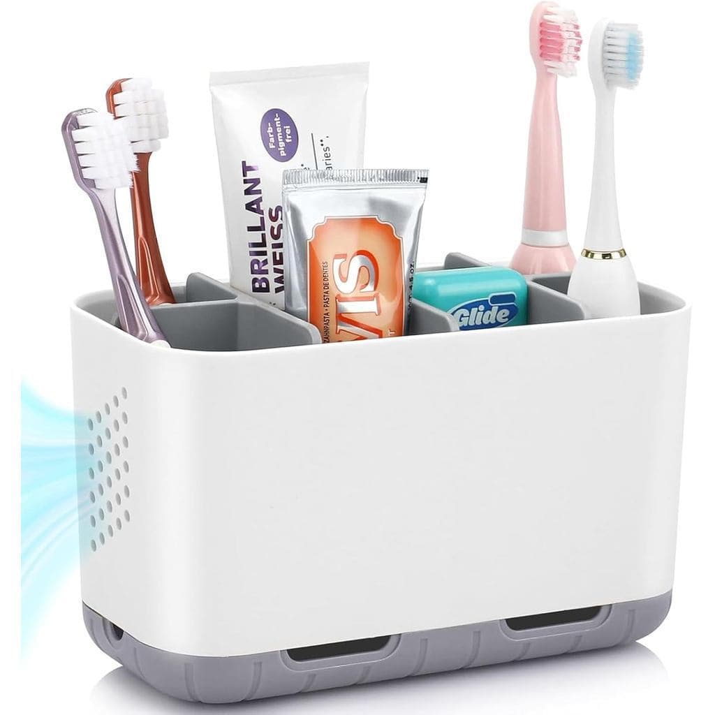 Suporte para Escova de Dentes e Pasta de Dentes Boperzi com Drenagem para Bancada de Banheiro, com Divisórias Ajustáveis