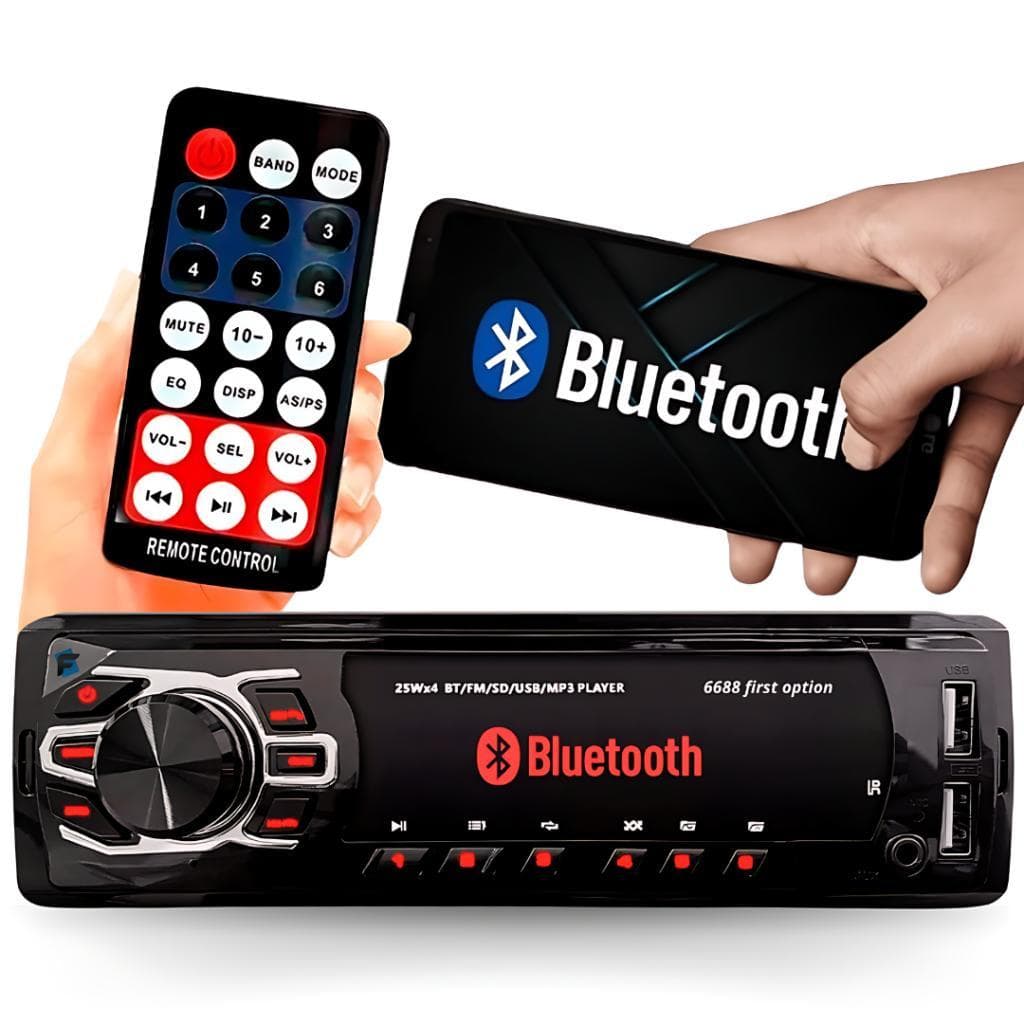 Rádio Som Automotivo Mp3 1 Din Bluetooth 2 USB Rca Auxiliar Carro Universal