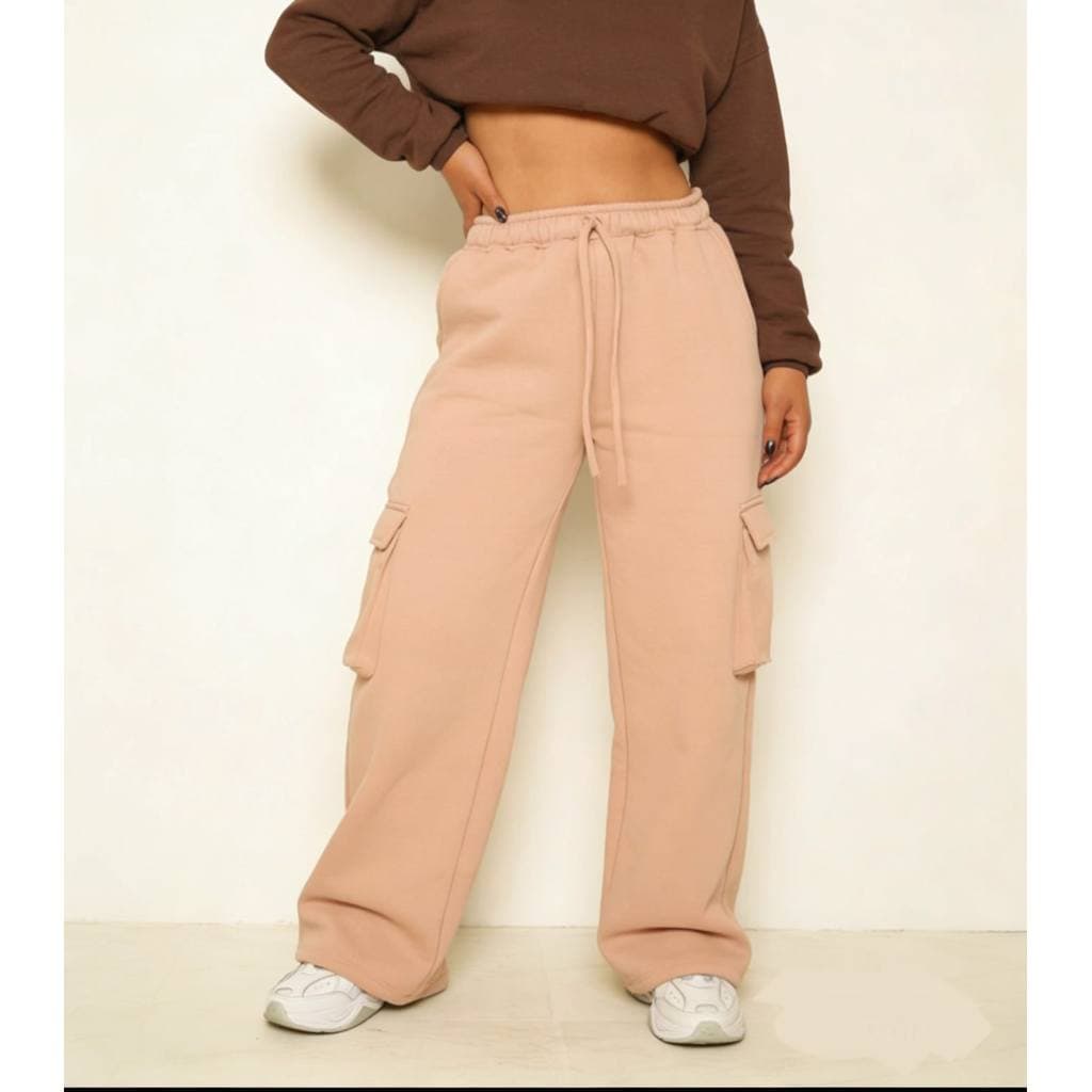calça cargo moletom cor BEGE 4 bolsos moda top P-M-G