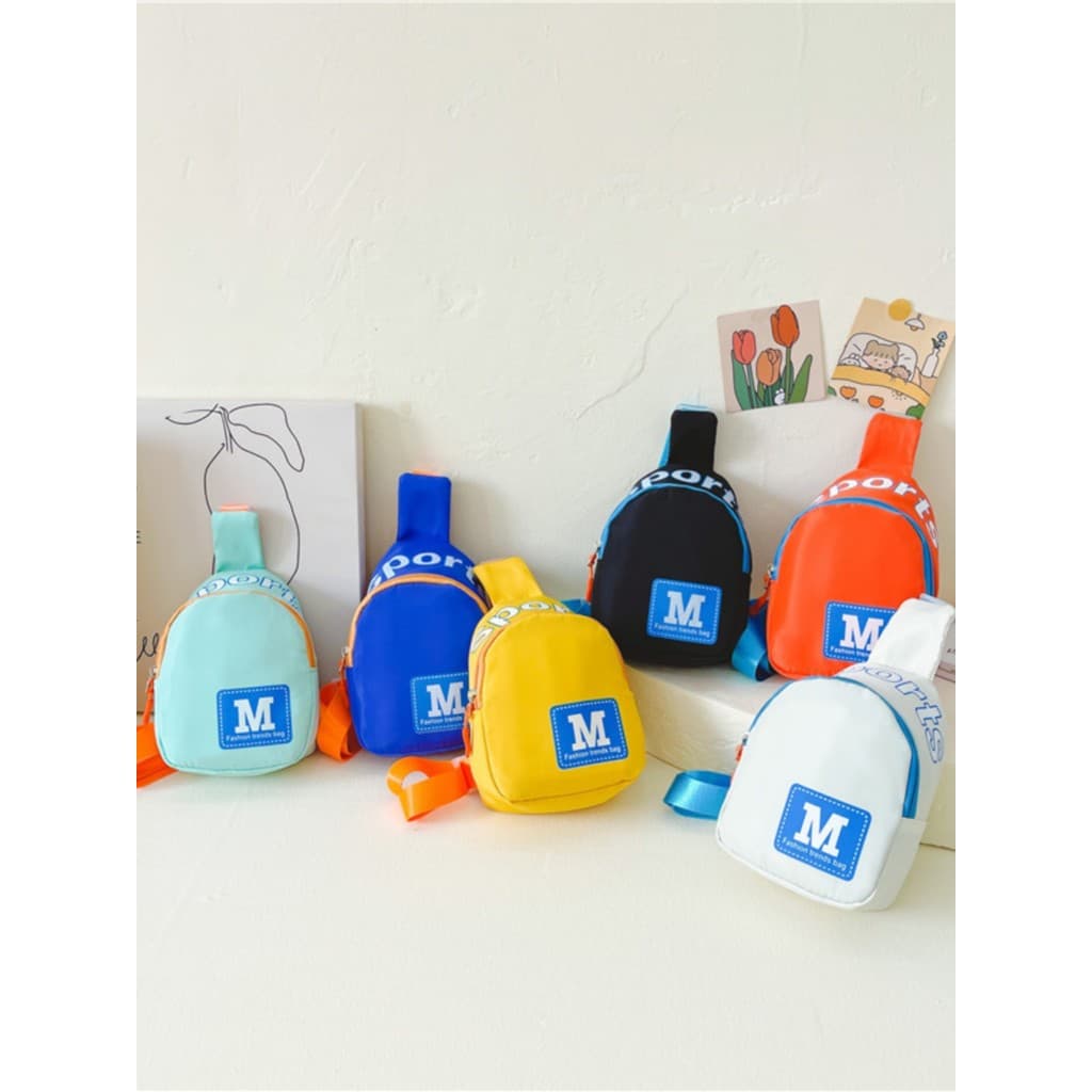 Crianças saco de peito jardim de infância saco do mensageiro contraste cor impresso M carta meninos meninas bolsa de omb