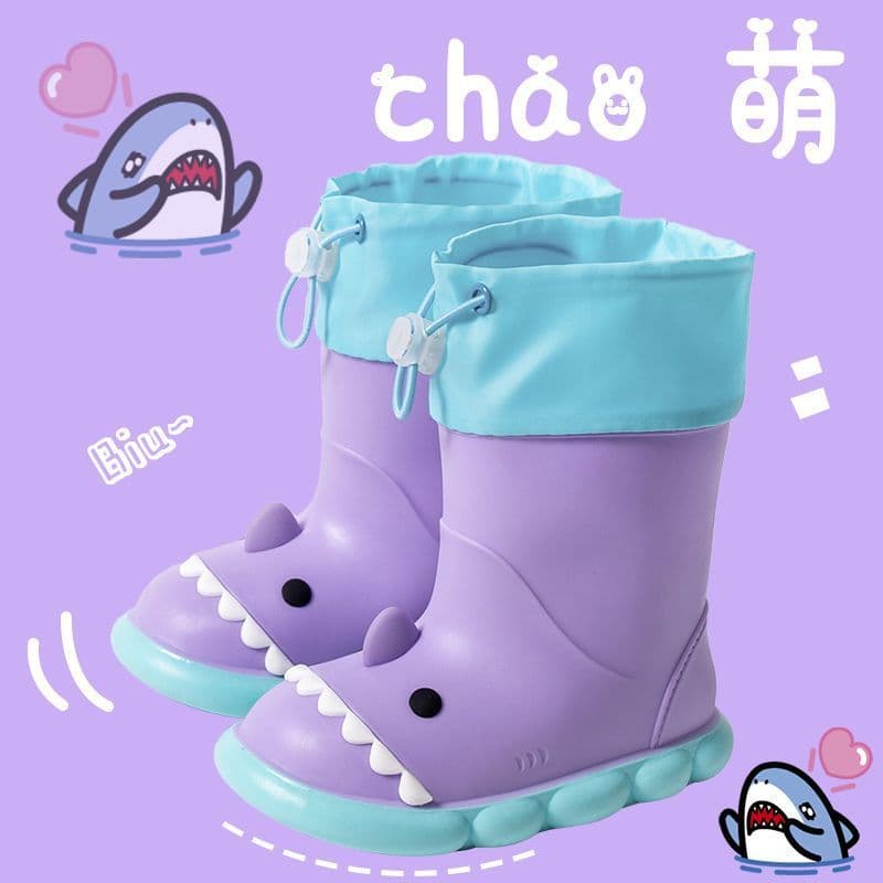 Botas de chuva infantis de verão, cano médio, antiderrapante, tubarão fofo, botas de chuva para bebês, meninas, jardim d