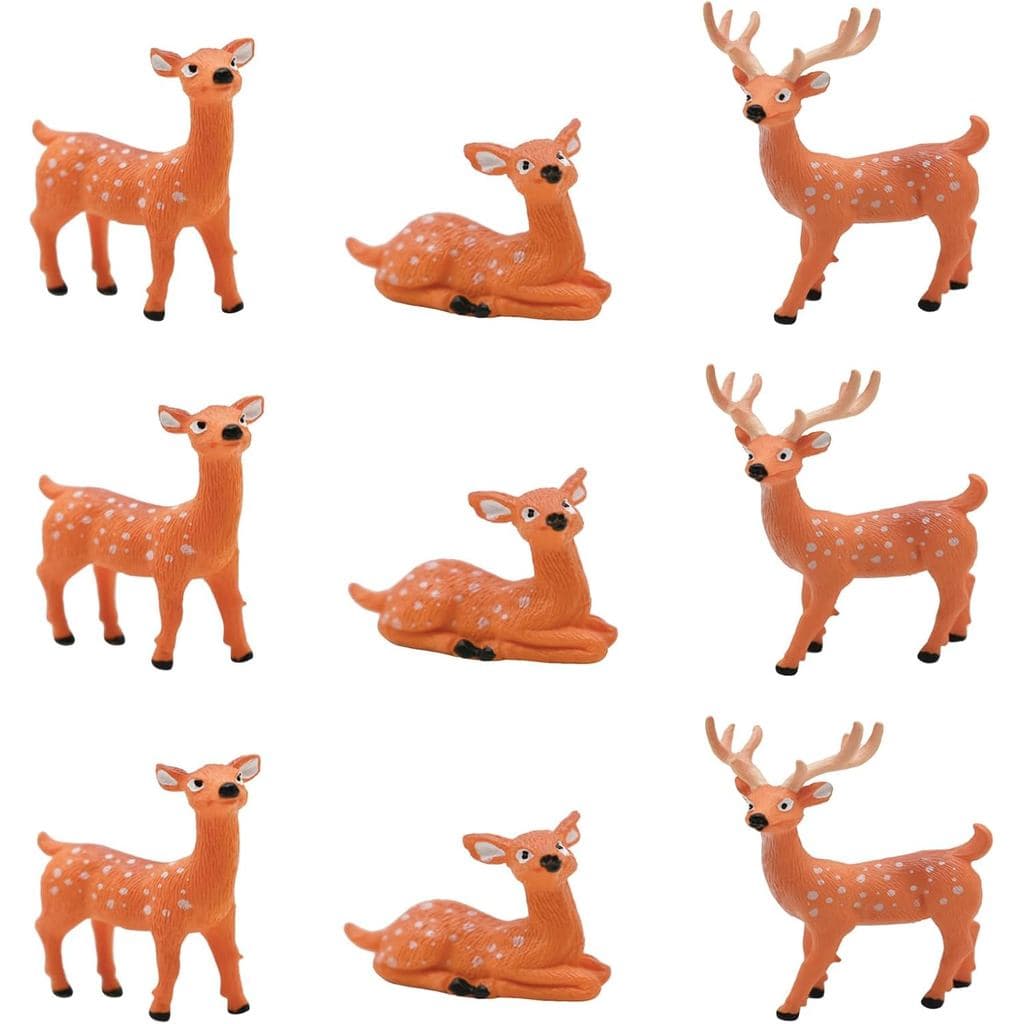 9 Peças de Mini Figuras de Cervo Sika, Conjunto de Figuras de Família de Cervos da Floresta em Plástico, Decorações para