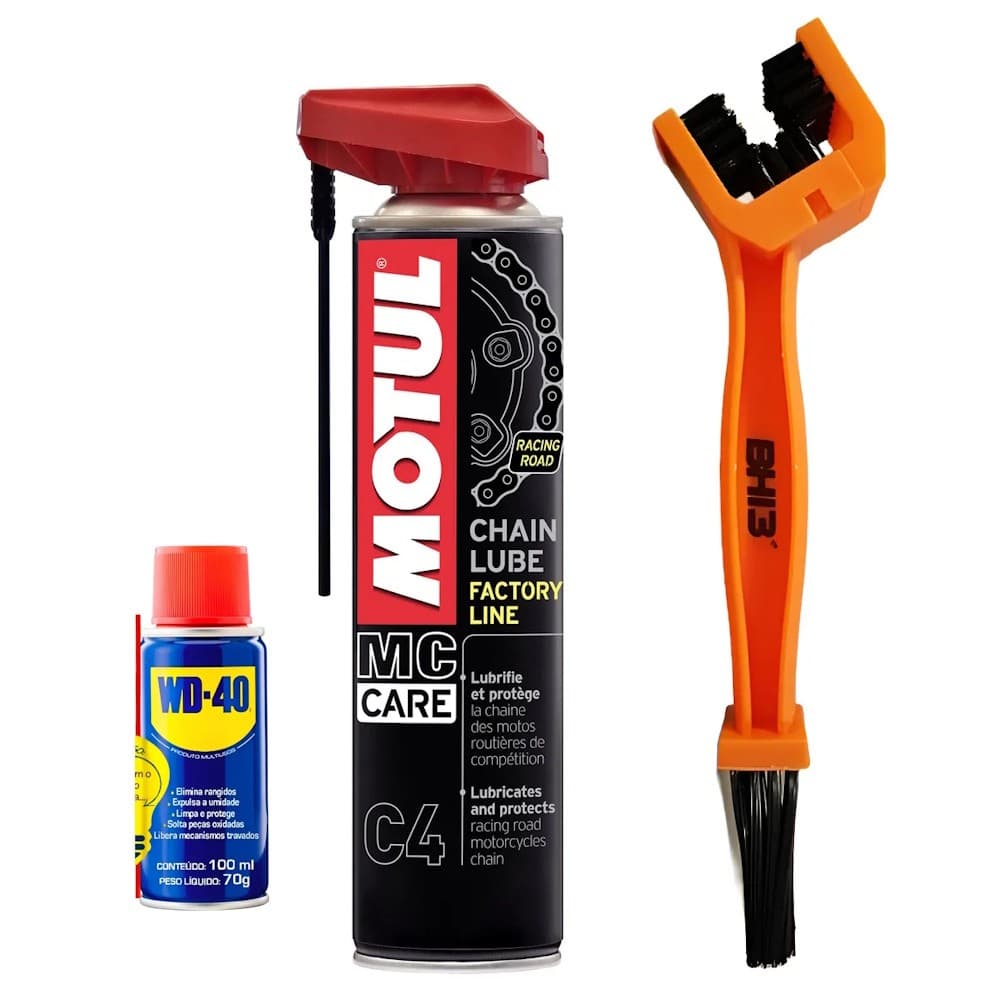 KIT MOTUL MC CARE C4 + ESCOVA + WD40 100ML