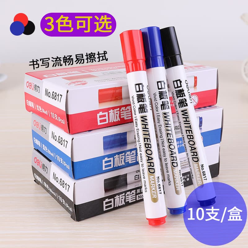 Deli 6817 Caneta para quadro branco à base de água apagável vermelho azul Caneta para quadro branco Caneta para quadro n