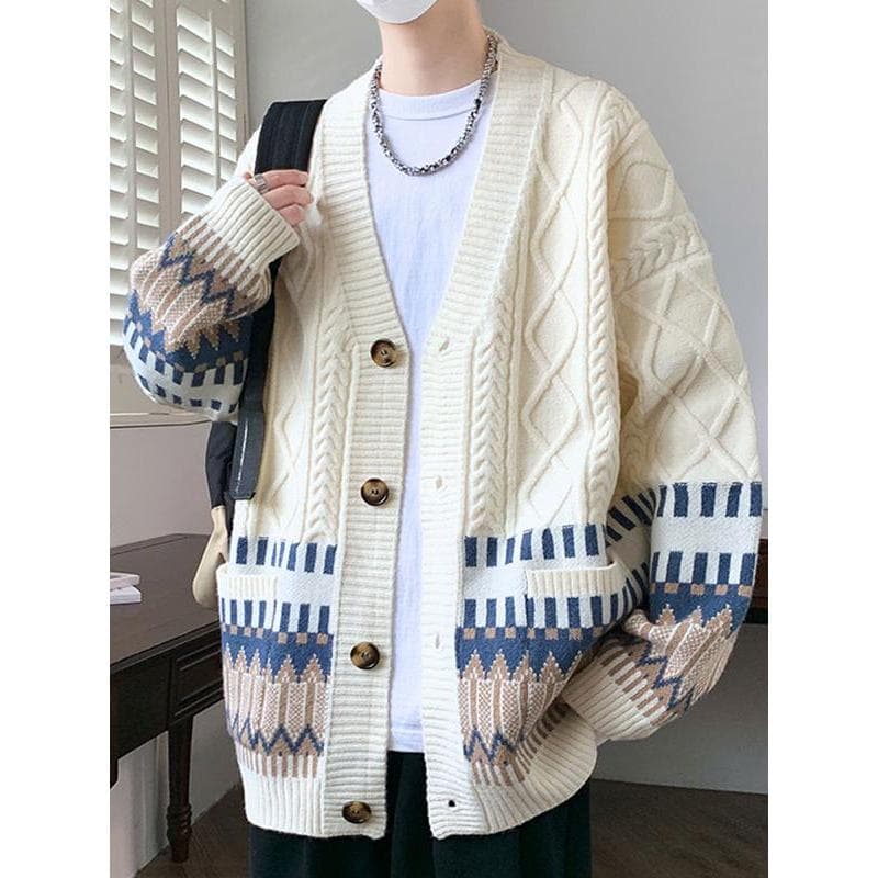 K malha Cardigan masculino outono inverno americano solto torcido camisola jaqueta casal estilo com decote em V estilo p
