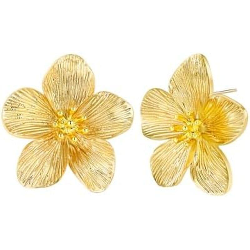 Brincos Grandes Banhados A Ouro 18K Com Flores Grossas Para Mulheres Da SNGIA , Joias Florais Feitas À Mão Praia De Verã