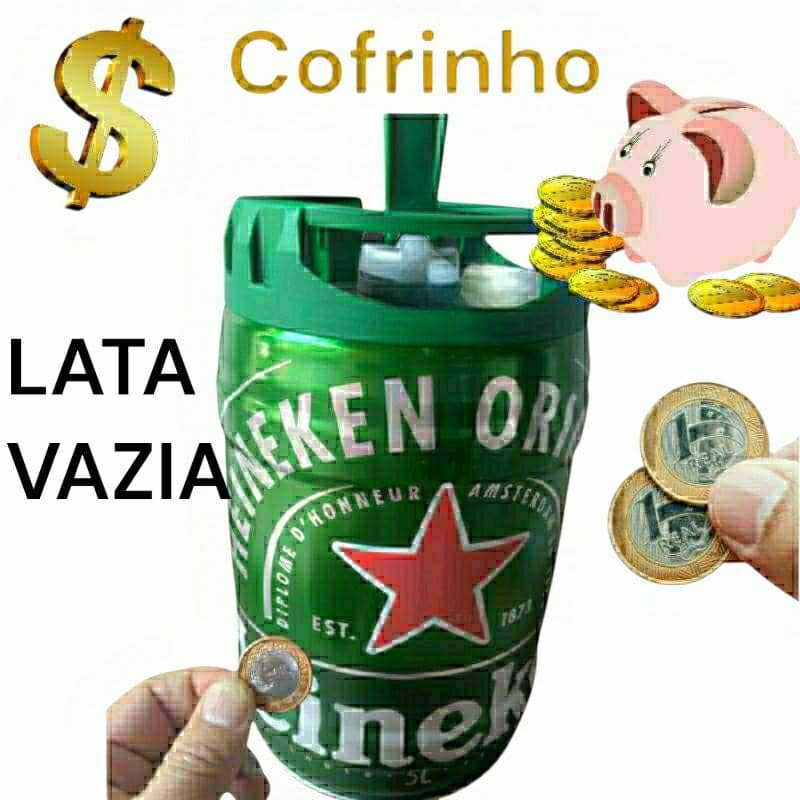 Cofre latão 5l heineke VAZIA decoração bar comércio caixinha fim de ano