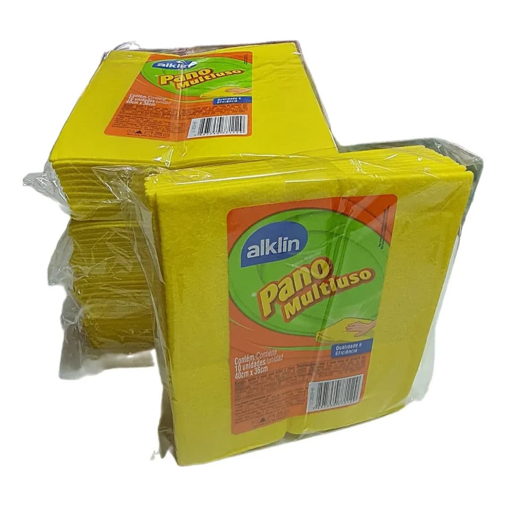 Kit 10 Panos Multiuso Amarelo Alklin Pró 36x40cm Viscose Pol