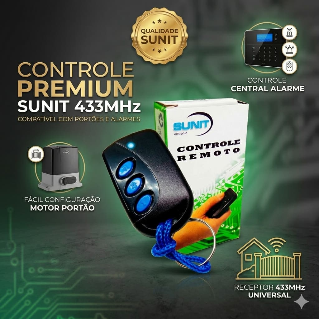 Controle Remoto 433MHz Sunit Universal Portão Garagem 3 Botões Código Fixo