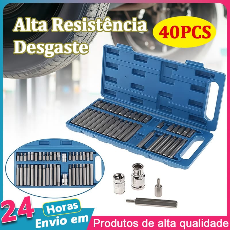 Kit 40 Peças Bits Torx Allen Multidentado | Jogo Pontas para Parafusadeira Crv Alta Qualidade