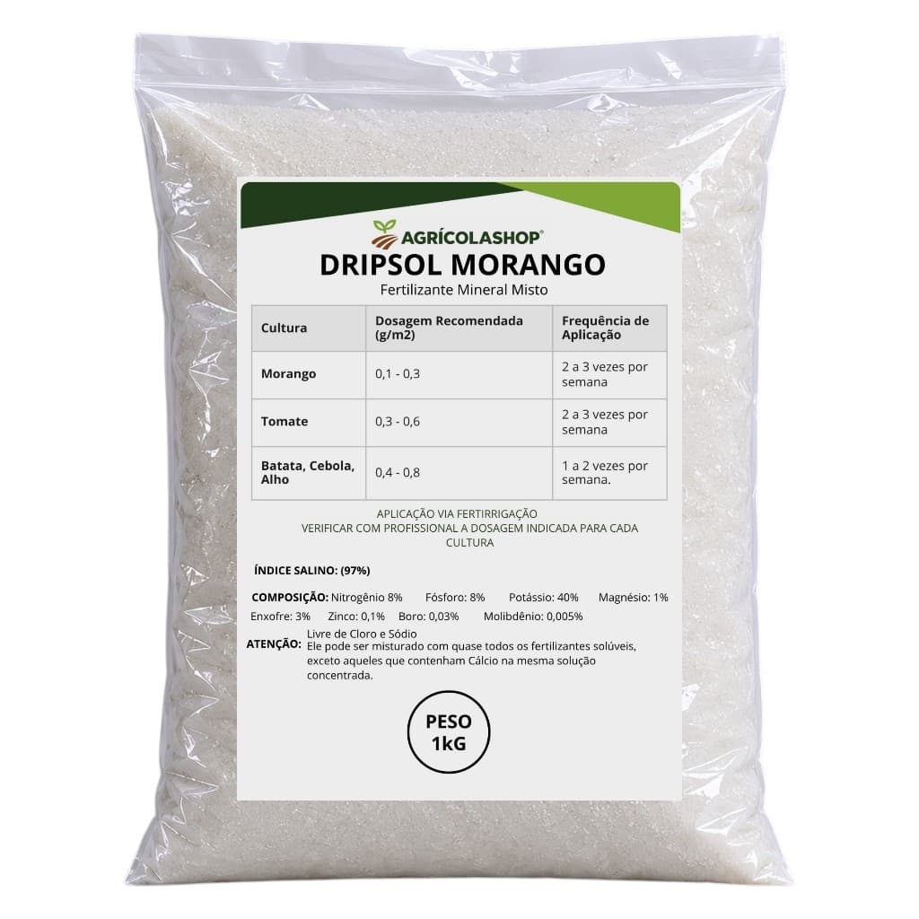 Adubo DRIPSOL Hidrossolúvel 1kg - Morangos mais Firmes e Floração mais Uniforme