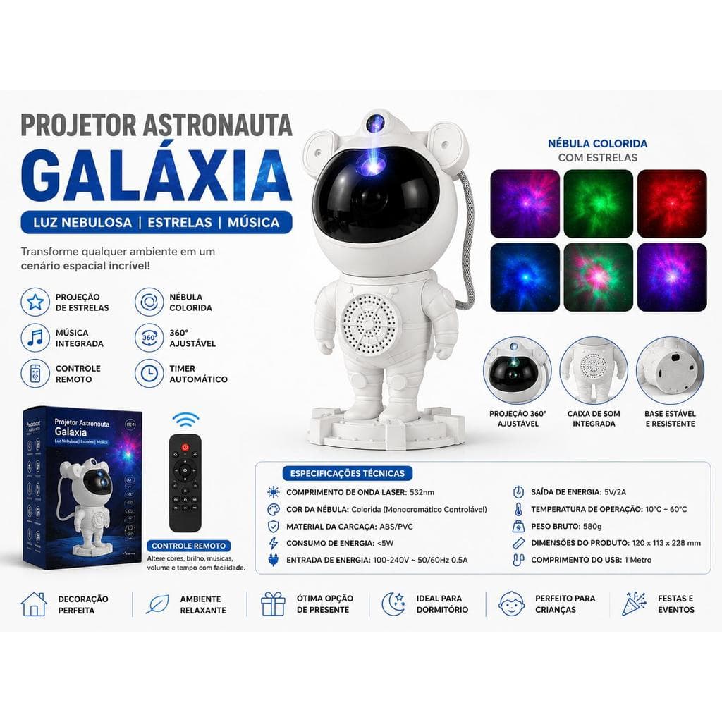 Projetor De Luz Noturna Galaxy Star Galaxia Nebulosa Astronauta Luz Da Noite Quarto