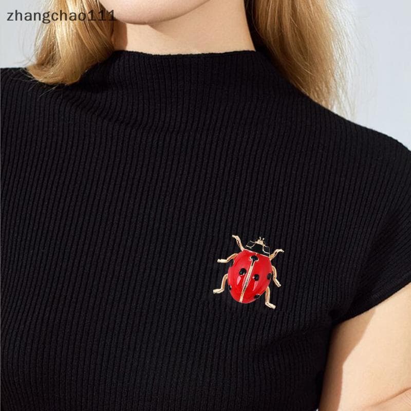 [Z] Moda Esmalte Vermelho Joaninha Inseto Broches Besouro Pino Cachecol Corsage Jóias Presente Novo