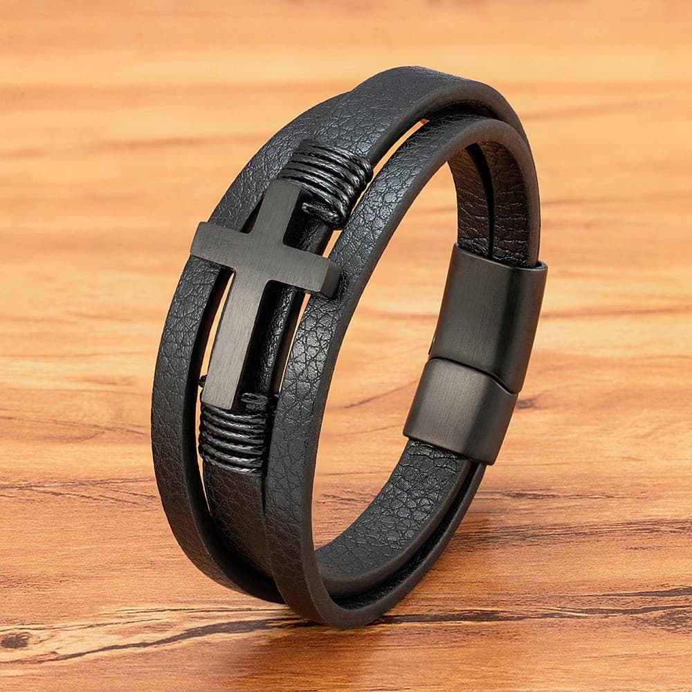 Pulseira Masculina Clássica De Couro Com Fivela De Aço Inoxidável , Cruzada Artesanal , Acessórios De Joias , Presente D