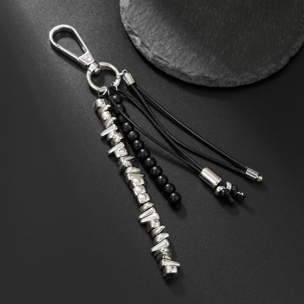 Chaveiro moderno de metal com contas pretas irregulares, corrente personalizada para calças masculinas, acessório para b