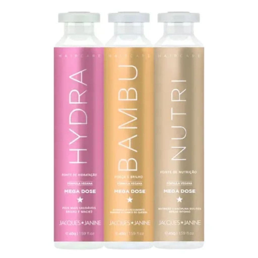 Kit 3 Ampolas Jacques Janine 45ml – Nutri + Hydra + Bambu | Hidratação, Nutrição e Fortalecimento Capilar 💖