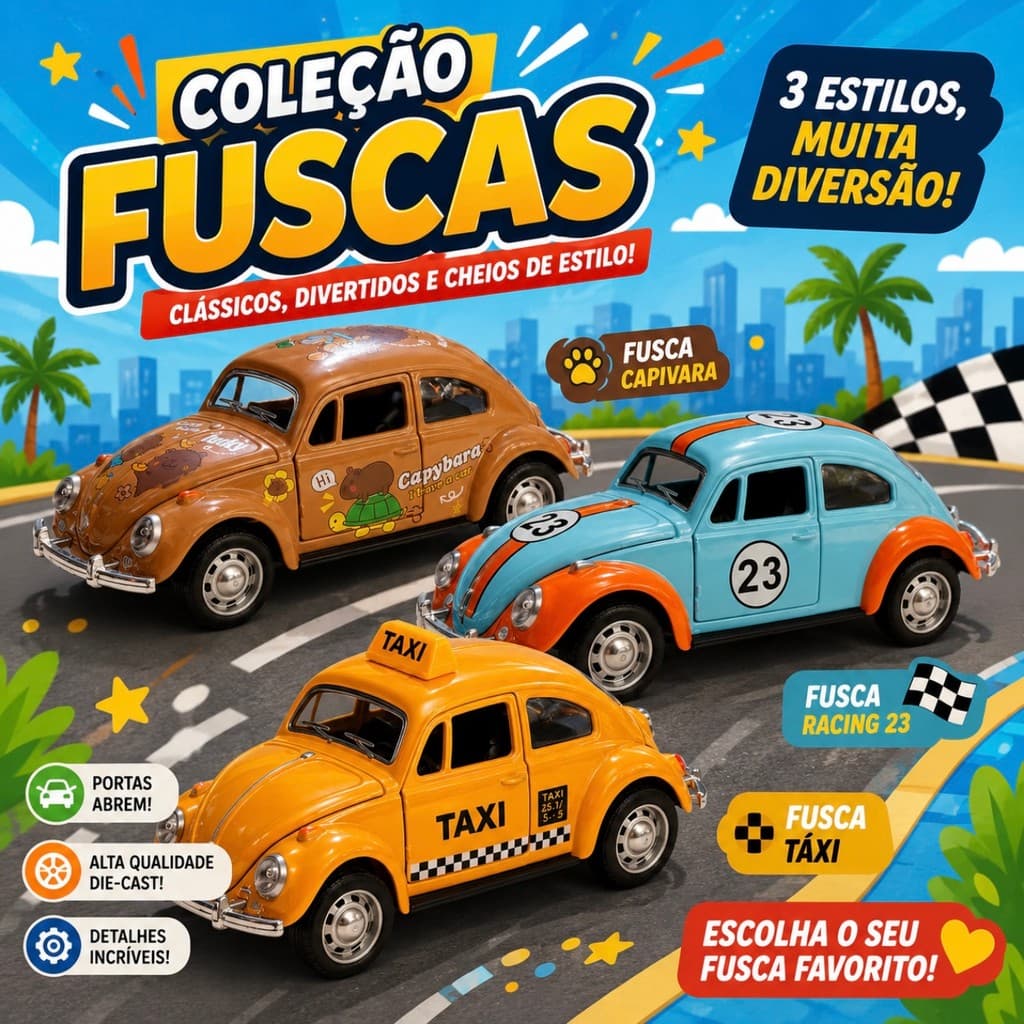 Fusca Capivara Colecionável em Metal – Miniatura Fofa e Exclusiva