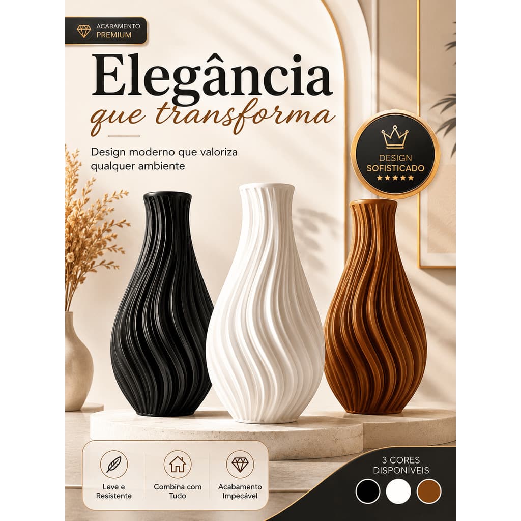 Vaso Ondulado Minimalista Preto Branco Marrom Mesa Sala Lavabo Luxo Moderno Decorativo Enfeite Casa
