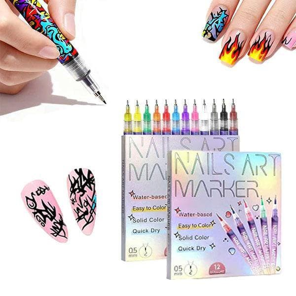 Conjunto de 12 Cores de Marcadores para Nail Art – Canetas Acrílicas de Secagem Rápida para Manicures DIY e Designs 3D F