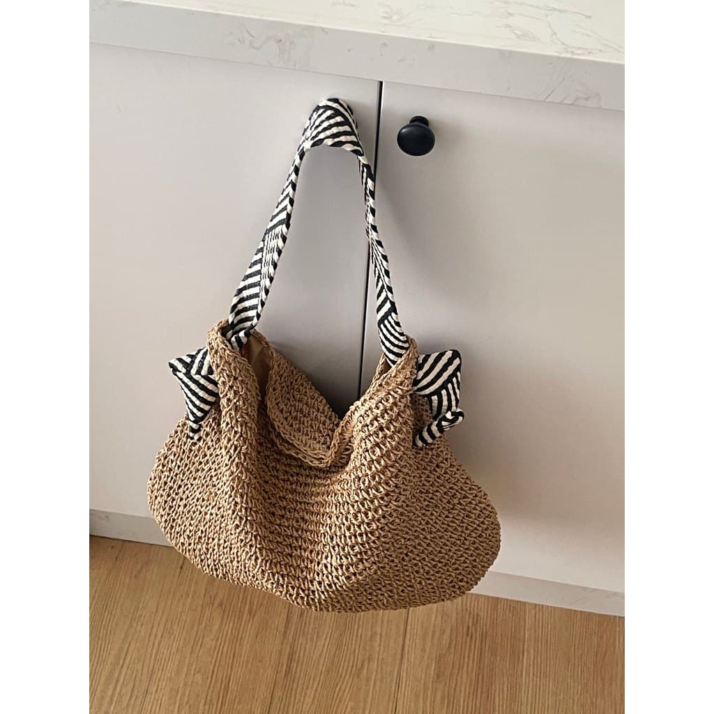 CHAWOOL nicho Design ombro tecido saco coreia INS grande capacidade atada beira-mar praia férias saco feminino