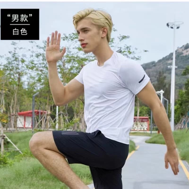 Doudouding camiseta de seda gelo masculina de manga curta fina roupas de secagem rápida All-Match Casual estiramento cor