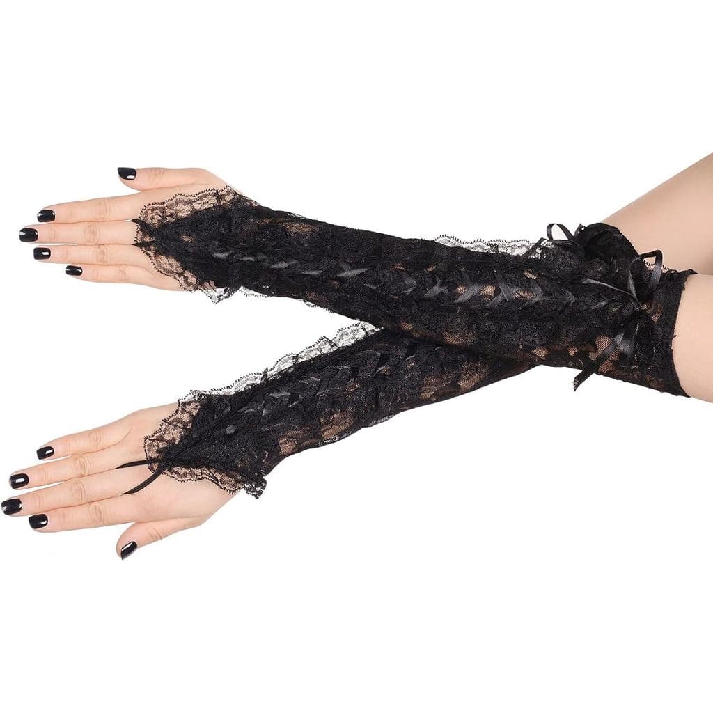 Luvas sem dedos de renda preta MASIKA, Luvas para Cosplay e Estilo Gótico