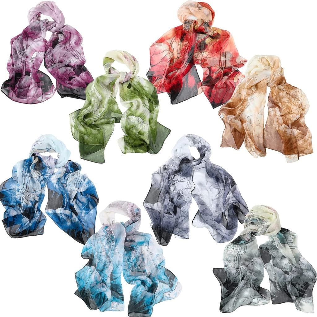 Xtinmee 8 Peças de Lenços Leves de Verão para Mulheres, Lenços Ultra Finos com Padrão Floral, Lenço Elegante com Estampa