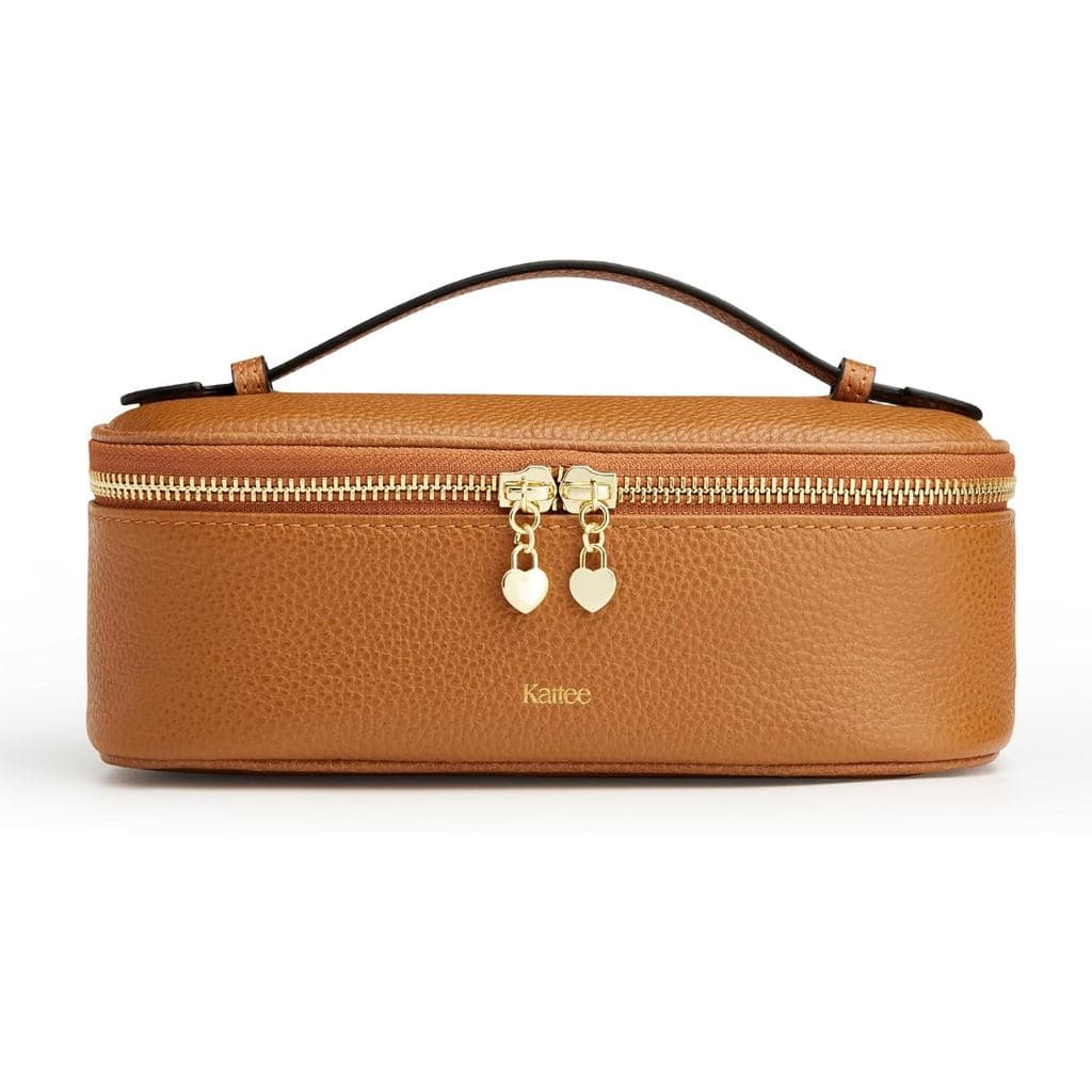 Kattee Makeup Bag for Women, Leather Cosmetic Bag, Working Makeup Bags for Ladies with Handles, Portable Travel Toiletry