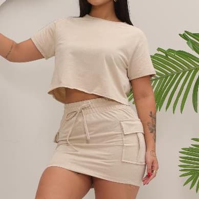 Saia Cargo Moletinho Leve Casual Moda Verão Luxo Confortável