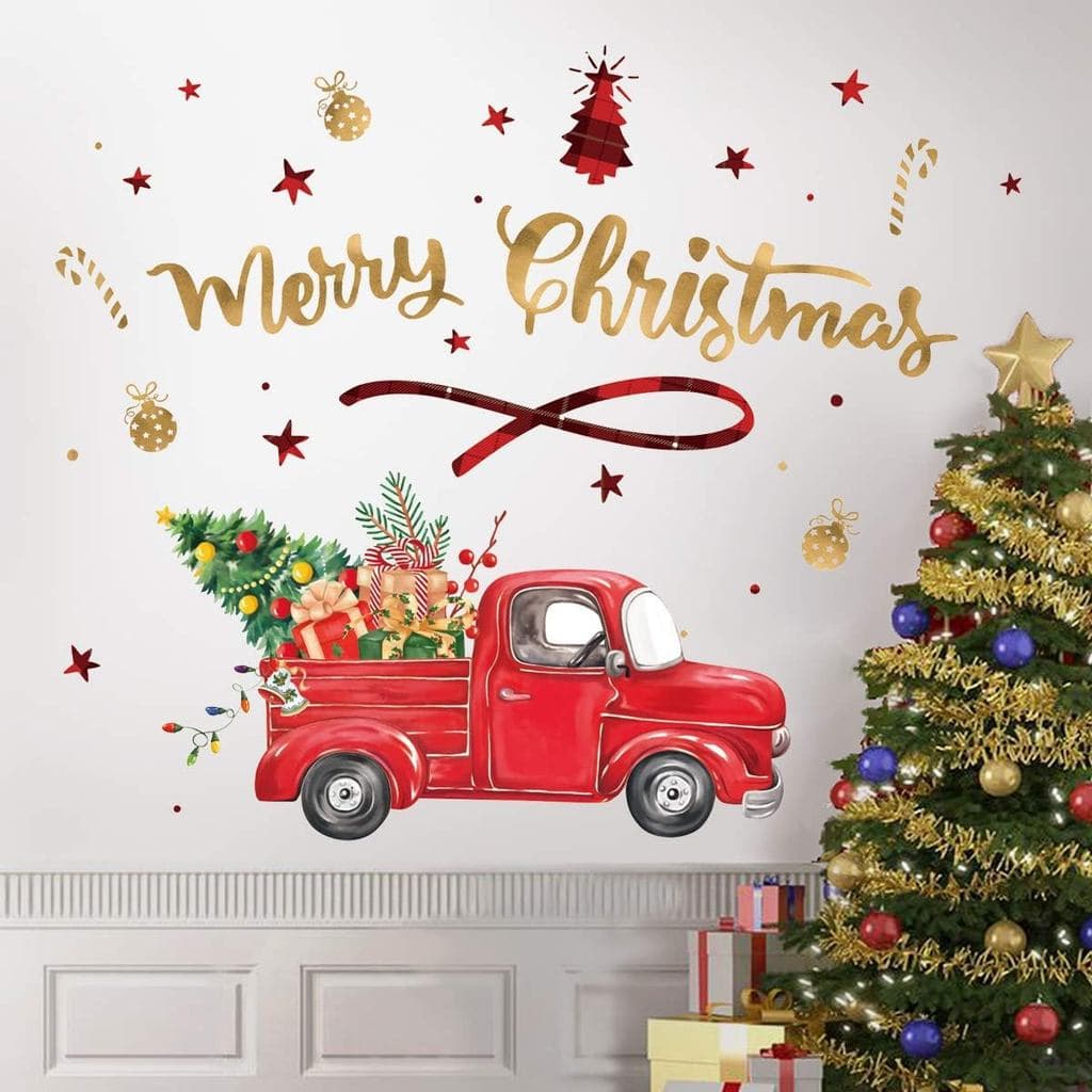 decalmile Adesivos de Parede de Natal, Adesivos de Árvore de Natal e Caminhão, Decoração para Sala de Jantar, Cozinha, P