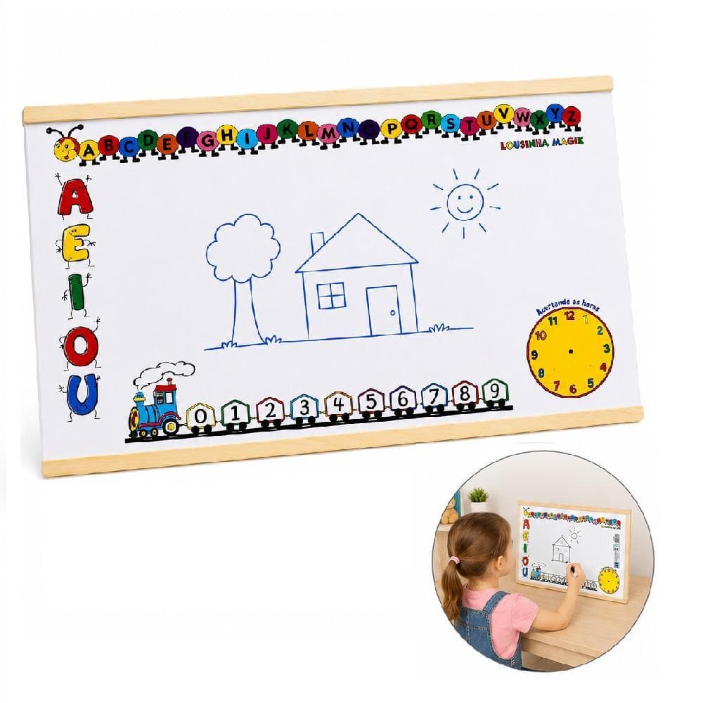 QUADRO BRANCO LOUSA INFANTIL EDUCATIVA MINI ALFABETO NUMERAL VOGAIS PEDAGOGICA ESCOLA LEMBRANCINHA APRENDER AS HORAS