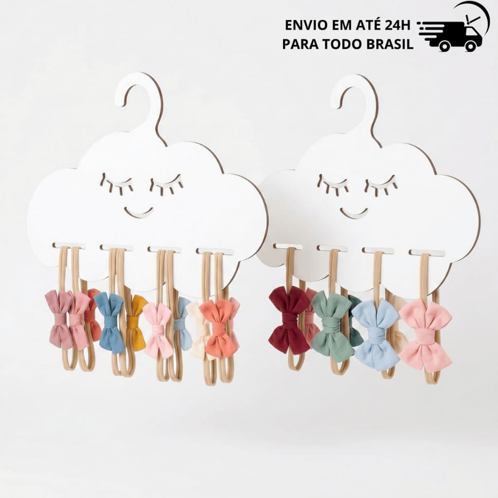 Organizador De Laços Tiaras E Faixas Em Nuvem MDF Branco Decoração Quarto Bebê Menina Porta Laços