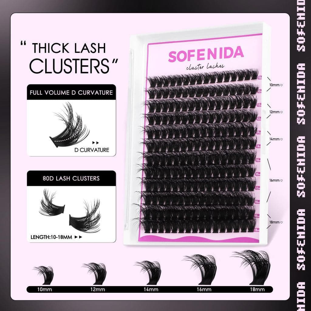 Conjunto de Cílios em Cluster 80D, Conjunto de Cílios em Cluster de 10-18 Milímetros de espessura, Cílios em Cluster Cur