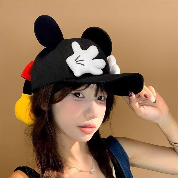 [Estoque pronto] 2025 novo estilo bonito dos desenhos animados Mickey Butt boné de beisebol feminino orelhas grandes eng