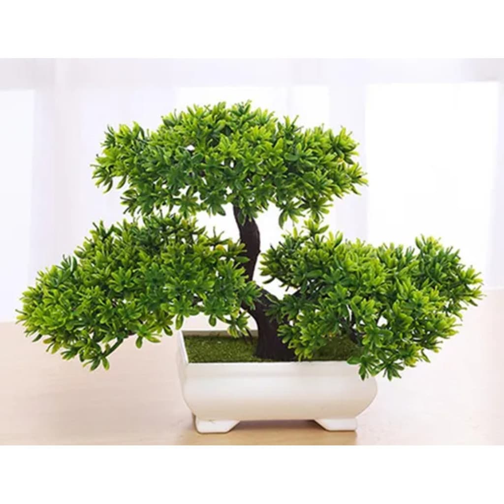 Planta Artificial Bonsai Decorativa com Vaso Branco de Plástico – Modelos Sortidos