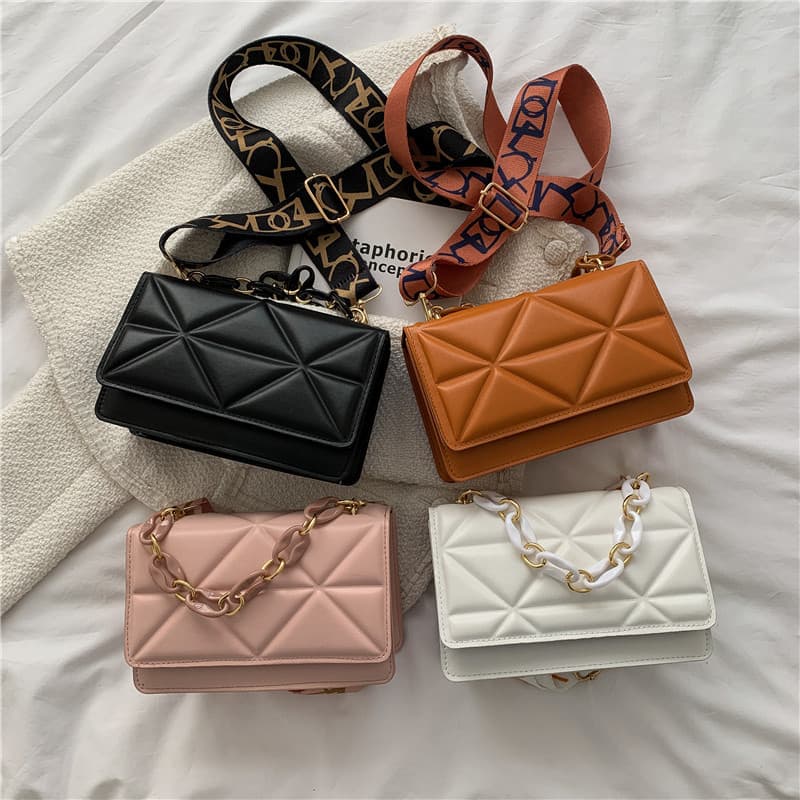 Popular simples bolsa Casual moda textura nicho All-Match único alça de ombro larga pequena bolsa quadrada mensageiro