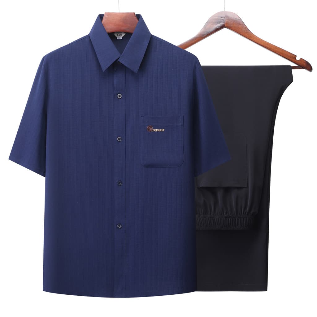 Estilo chinês Tang terno de meia-idade idosos verão terno pai terno vovô prática matinal estilo chinês fivela atmosféric