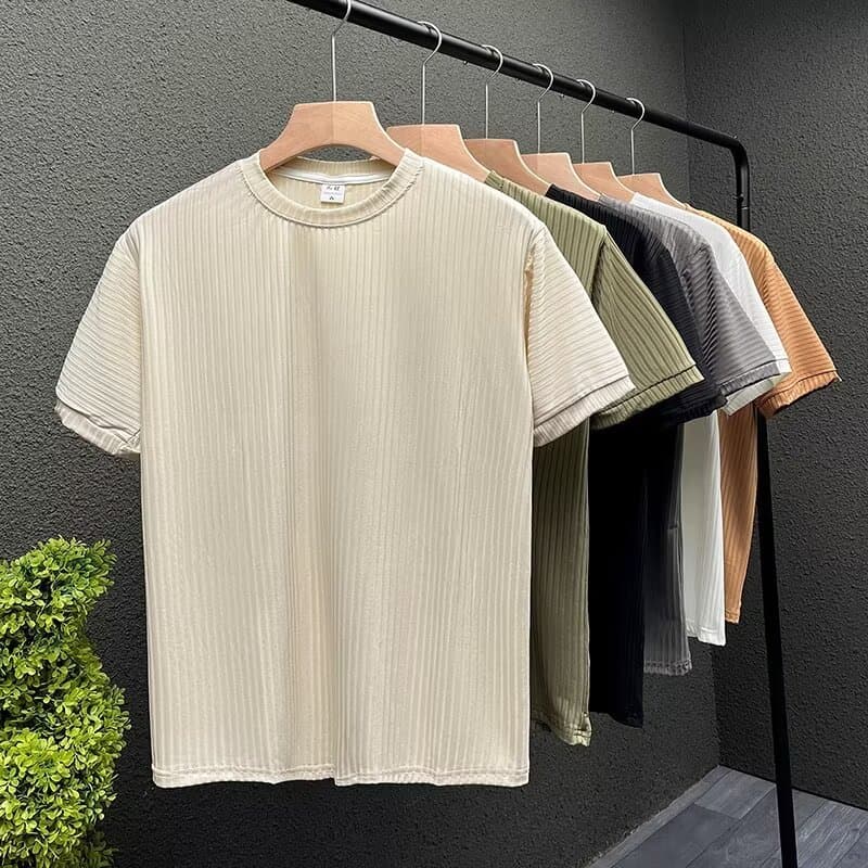 Verão novo estilo 2022 camiseta de manga curta masculina seda amoreira estilo fino de meia-idade Plus Size lapela mascul