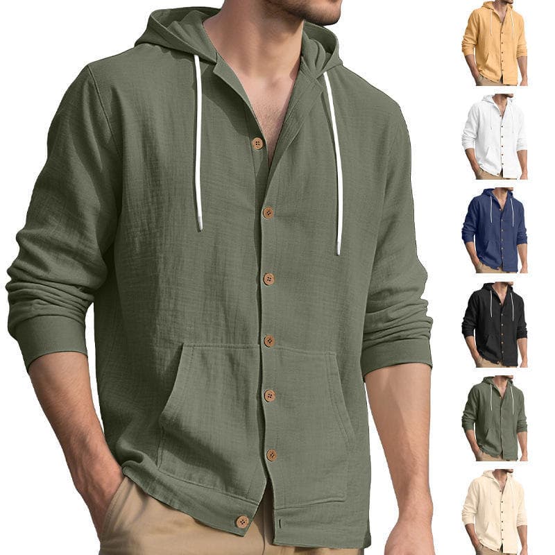 Europeu americano comércio exterior Amazon cor sólida moda camisa masculina Casual esportes algodão linho de manga compr